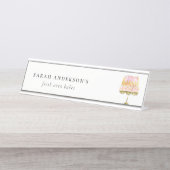 Minimal Pastel Kleurrijke Waterverf Cake Bakkerij Bureau Naambordje (Voorkant)