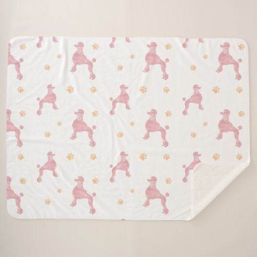 Minimal Pastel Pink Poodle Pattern Blanket Sherpa Deken (Voorkant (horizontaal))