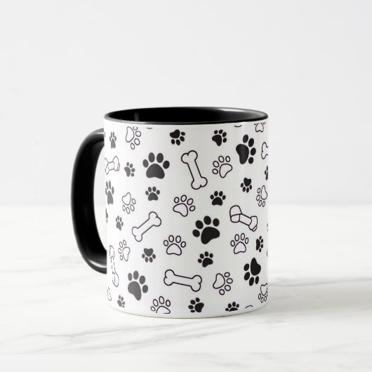 Minimal Paw & Bones Pattern Mug Mok (Voorkant links)