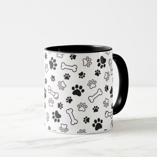 Minimal Paw & Bones Pattern Mug Mok (Voorkant rechts)