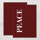 Minimal PEACE | Deep Red Holiday Greeting Card Feestdagenkaart (Voorkant / Achterkant)