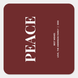 Minimal PEACE | Deep Red Holiday Vierkante Sticker