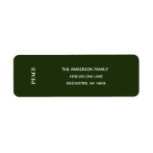 Minimal PEACE | Forest Green Holiday Address Label (Voorkant)