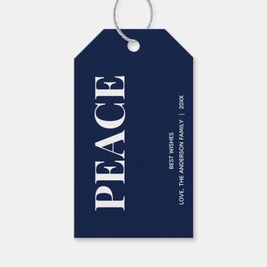 Minimal PEACE | Navy Blue Holiday Cadeaulabel (Voorkant)