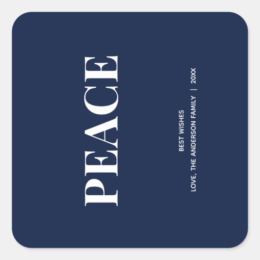 Minimal PEACE | Navy Blue Holiday Vierkante Sticker (Voorkant)