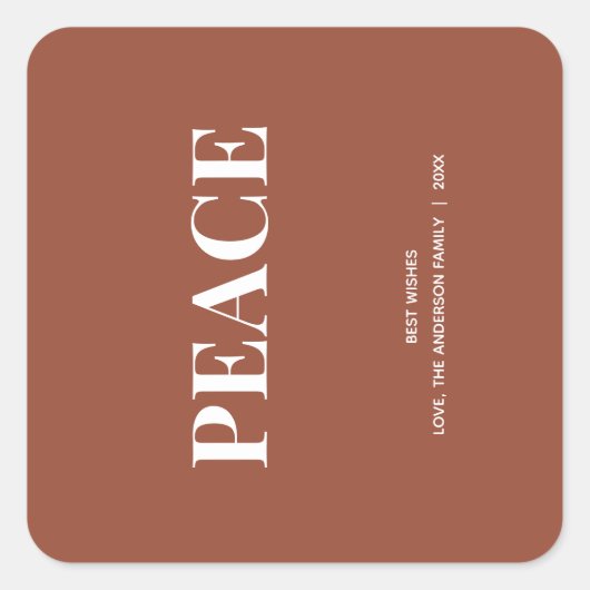 Minimal PEACE | Terracotta Holiday Vierkante Sticker (Voorkant)