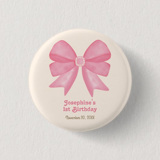 Minimal Pink Bow Sweet Girl Verjaardag Ronde Button 3,2 Cm (Voorkant)