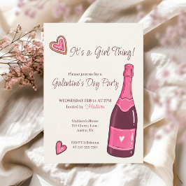 Minimal Pink Champagne Galentines Invitation Kaart