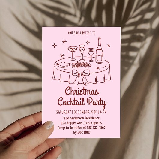 Minimal Pink Christmas Cocktail Party Invitation