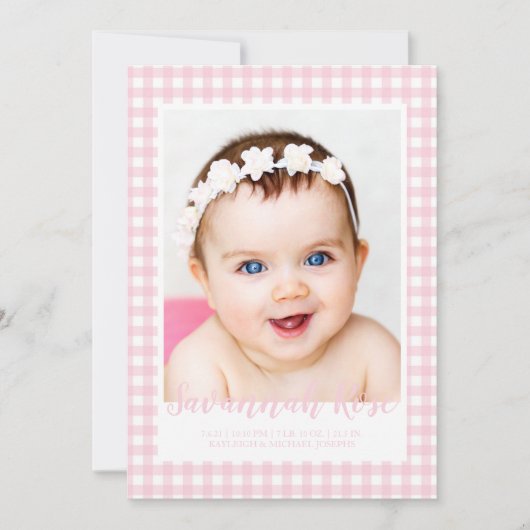 Minimal Pink Gingham Controleer patroonfoto Aankondiging (Voorkant)