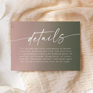 Minimal Pink & Hunter Ombre Fade Wedding Details Informatiekaartje