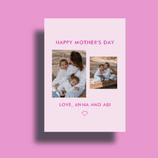 Minimal Pink Photo Collage Custom Mother's Day Kaart