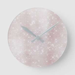 Minimal Pink Rose Abstract Sparkly White Pastel Ronde Klok