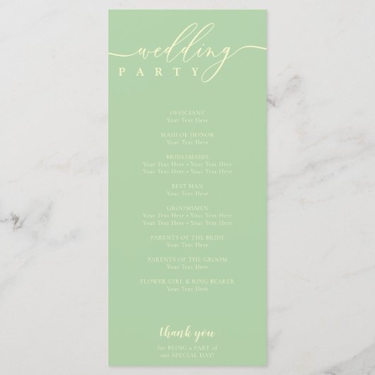 Minimal Pistachio & Cream Script Wedding Ceremony Programma (Achterkant)