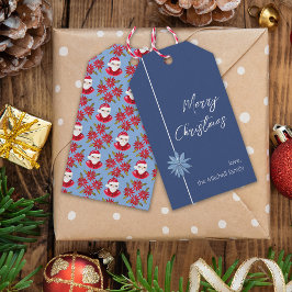 Minimal Poinsettia Blue Santa Vrolijk Kerstfeest Cadeaulabel