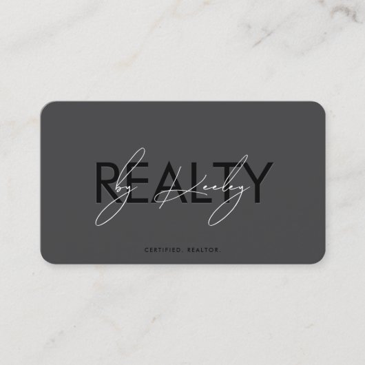 Minimal Realtor Realty Dark Grey-script Visitekaartje (Voorkant)