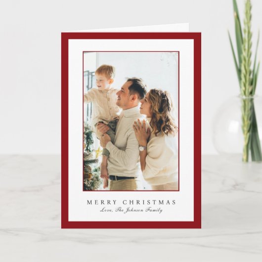 Minimal Red Border Photo Elegant Christmas Feestdagen Kaart (Voorkant)
