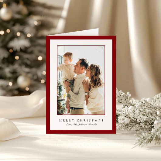 Minimal Red Border Photo Elegant Christmas Feestdagen Kaart