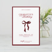 Minimal Red & Burgundy Bow Birthday Invitation (Debout devant)