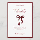 Minimal Red & Burgundy Bow Birthday Invitation Kaart (Voorkant)