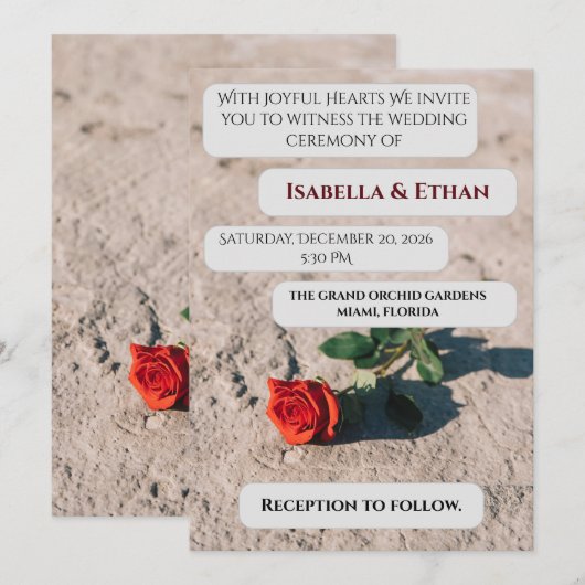 Minimal Red Rose Wedding Invitation (Devant / Derrière)