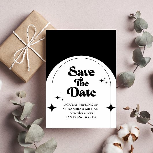 Minimal Retro Arch Noir et Blanc Save The Date