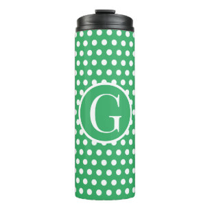 Minimal Retro Green Polka Dots initiaal letter Thermosbeker