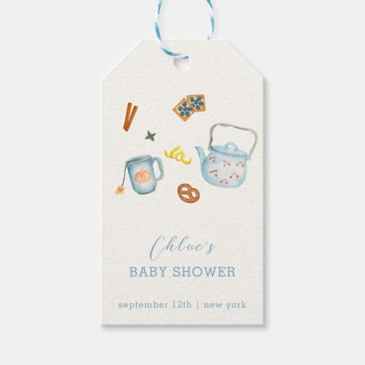 Minimal Rustic Par-Tea Cookie Baby shower Cadeaulabel (Voorkant)