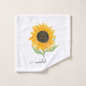 Minimal Rustic Sunflower Personalized Name Script (Gant de toilette)