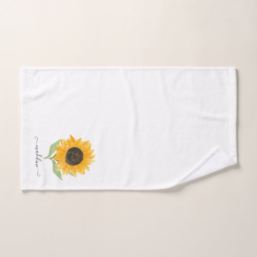 Minimal Rustic Sunflower Personalized Name Script (Serviette à main)