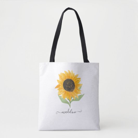 Minimal Rustic Sunflower Personalized Name Script Draagtas (Voorkant)