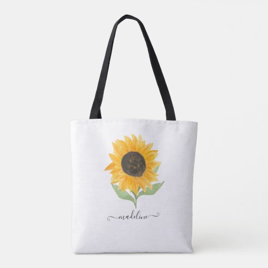 Minimal Rustic Sunflower Personalized Name Script Draagtas (Achterkant)