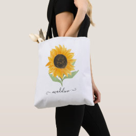 Minimal Rustic Sunflower Personalized Name Script Draagtas
