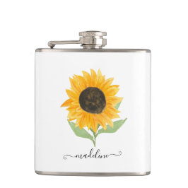 Minimal Rustic Sunflower Personalized Name Script Heupfles
