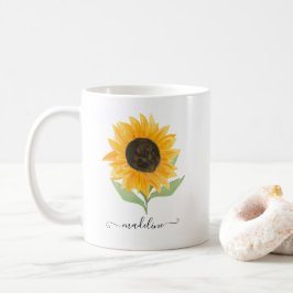 Minimal Rustic Sunflower Personalized Name Script Koffiemok