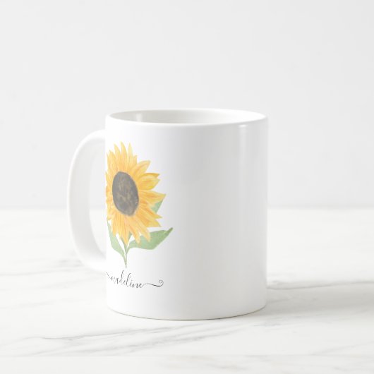 Minimal Rustic Sunflower Personalized Name Script Koffiemok (Voorkant links)