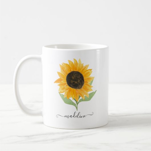 Minimal Rustic Sunflower Personalized Name Script Koffiemok (Links)