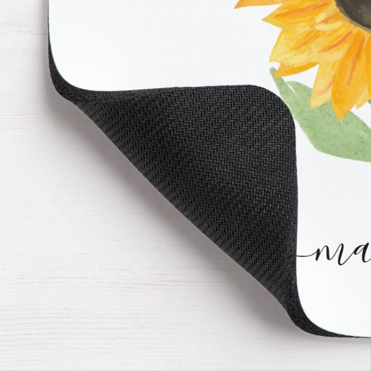 Minimal Rustic Sunflower Personalized Name Script Muismat (Hoek)