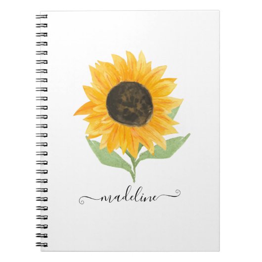 Minimal Rustic Sunflower Personalized Name Script Notitieboek (Voorkant)