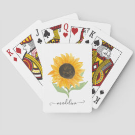 Minimal Rustic Sunflower Personalized Name Script Pokerkaarten