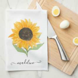 Minimal Rustic Sunflower Personalized Name Script Theedoek