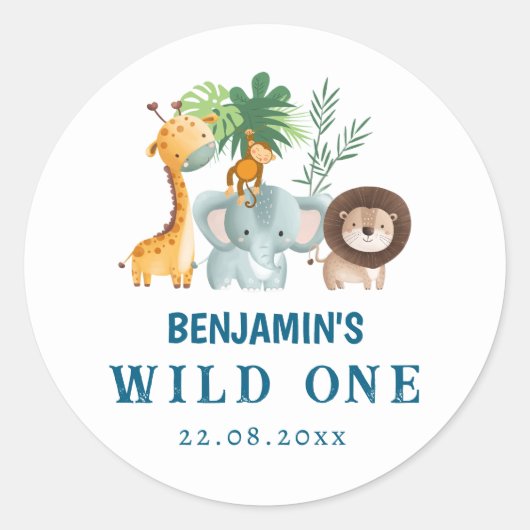 Minimal Safari Wild One  Ronde Sticker (Voorkant)