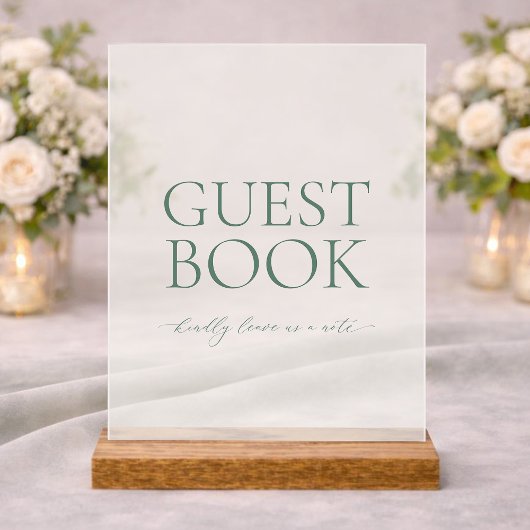 Minimal Sage Green Acrylic Wedding Guest Book Sign