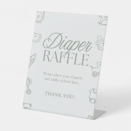 Minimal Sage Green Baby Shower Diaper Raffle Sign Reclamebord Met Voetstuk
