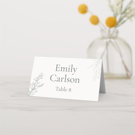 Minimal Sage Green Botanical Place Card (Voorkant)