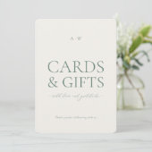 Minimal Sage Green Cards & Gifts Wedding Sign Kaart (Staand voorkant)