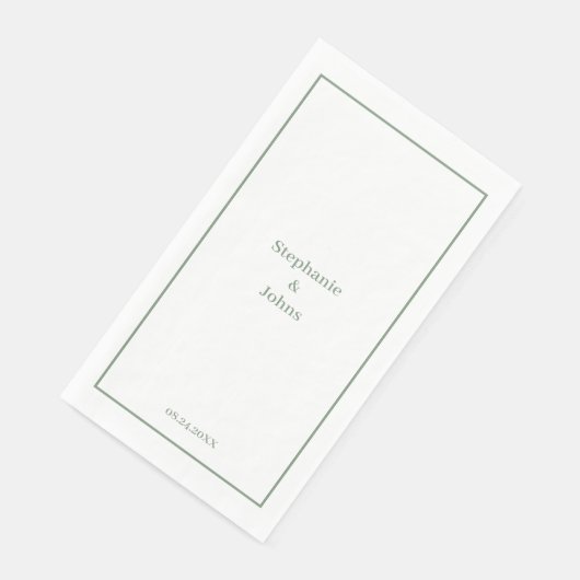 Minimal Sage Green Elegant Custom Name Wedding Servet (Hoek)
