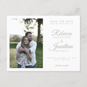 Minimal Sage Green Photo Wedding Sla de datum op Uitnodiging Briefkaart
