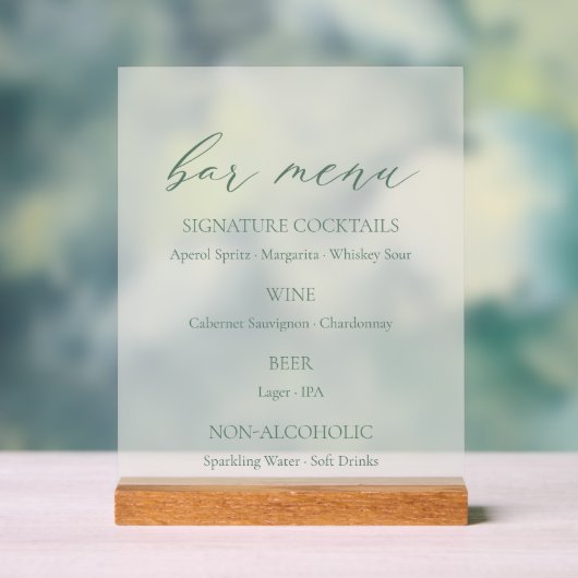 Minimal Sage Green Wedding Bar Menu  (Neutre)