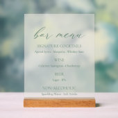 Minimal Sage Green Wedding Bar Menu Acryl Bord (Neutraal)